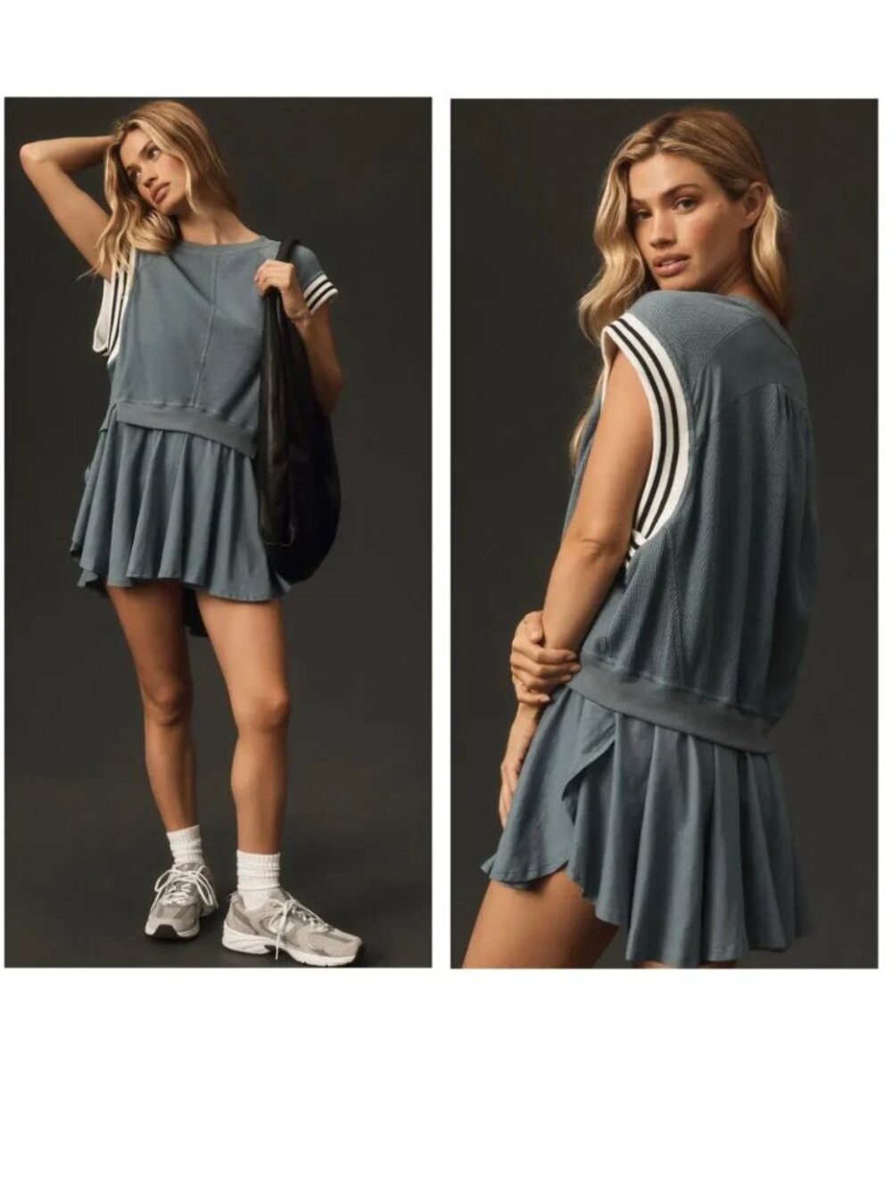 Daily Practice Anthropologie Waffle Knit Drop-Waist Dress S Striped Trim Tennis